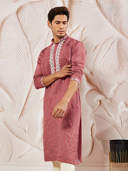 Men's Rose Pink Silk Blend Kurta